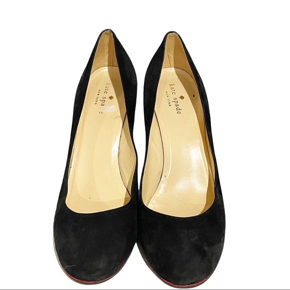 Kate Spade Size 10B Black‎ Suede Leather Round Toe Square Heel Shoes - Picture 2 of 6